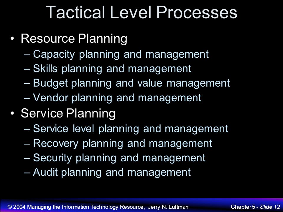 Tactical Level Processes