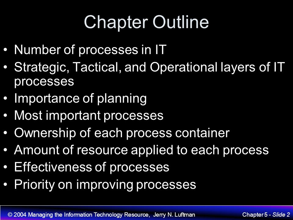 Chapter Outline Number of processes in IT