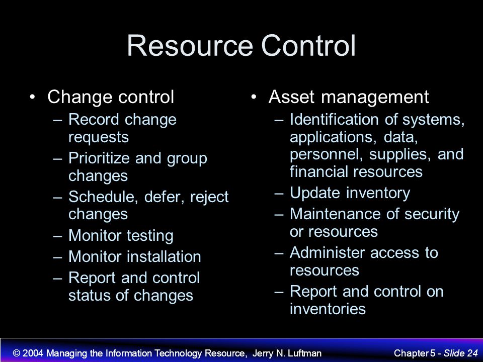 Resource Control Change control Asset management