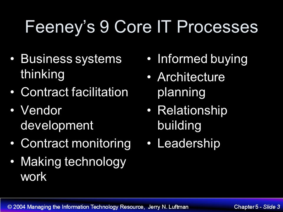 Feeney’s 9 Core IT Processes