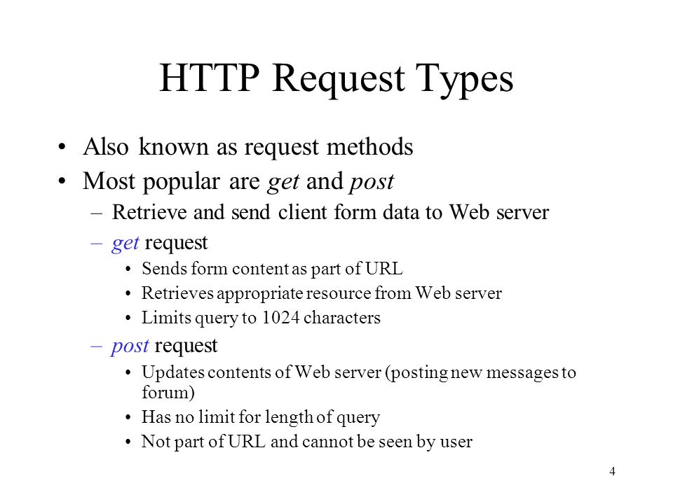 HTTP Request Types Also known as request methods