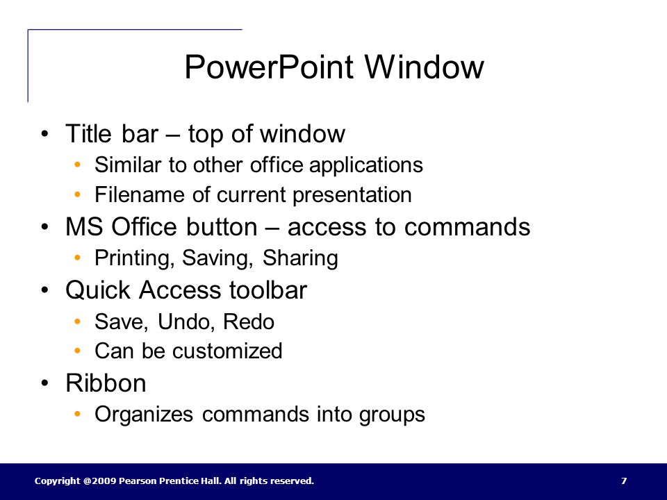 PowerPoint Window Title bar – top of window