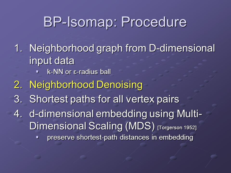 BP-Isomap: Procedure Neighborhood graph from D-dimensional input data