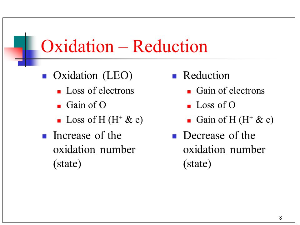 Oxidation – Reduction Oxidation (LEO)