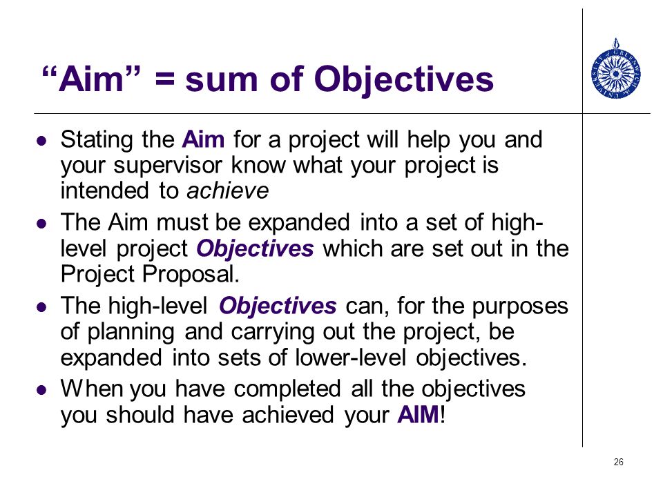Aim = sum of Objectives
