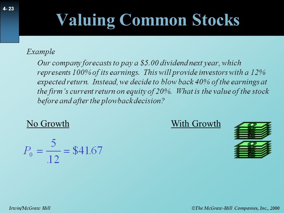 Valuing Common Stocks No Growth With Growth Example