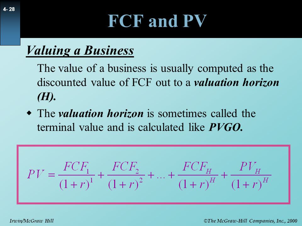 FCF and PV Valuing a Business