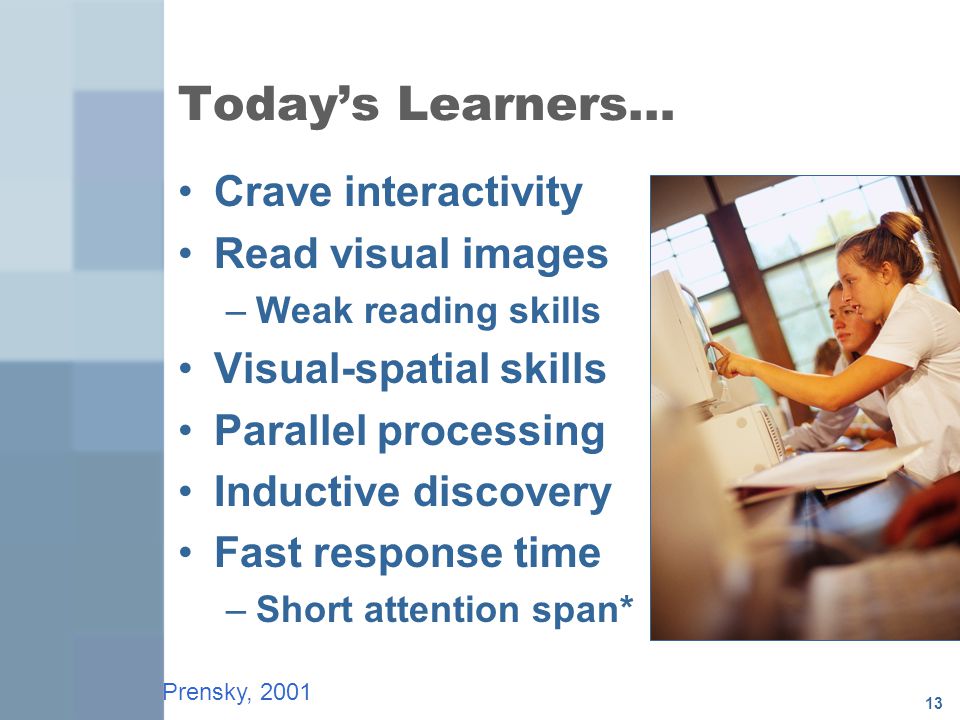 Today’s Learners… Crave interactivity Read visual images