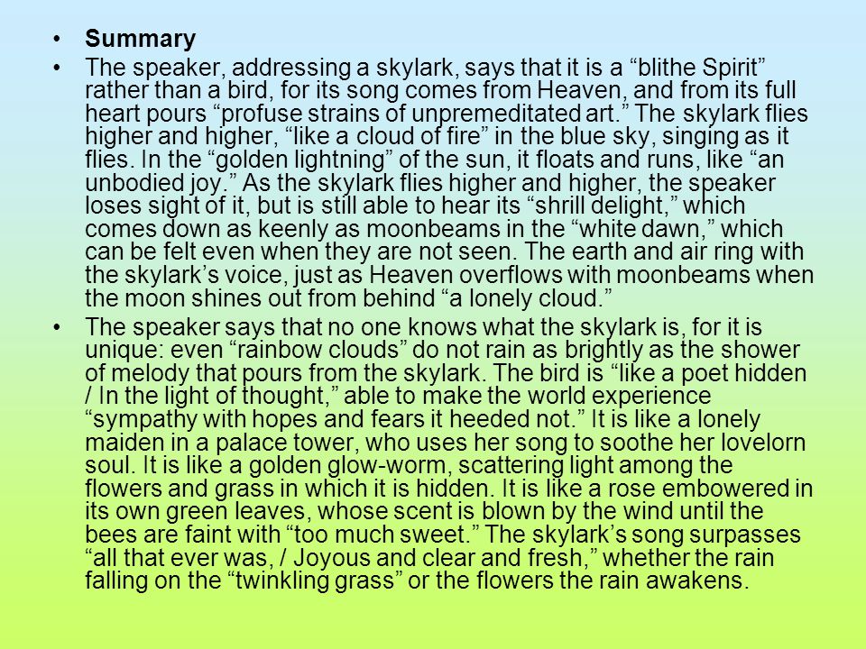 the skylark poem summary