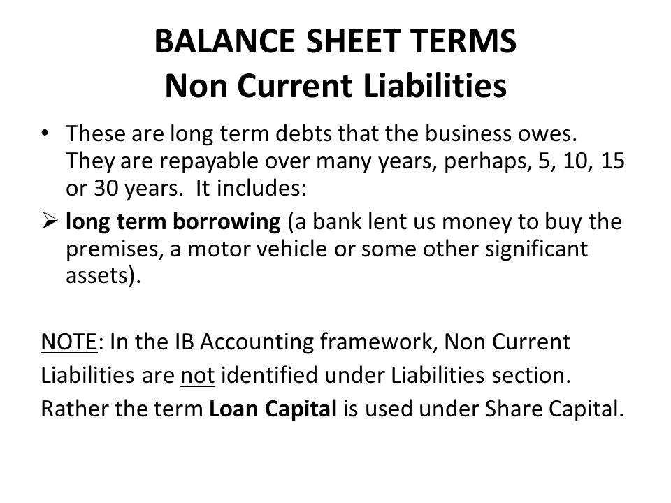 BALANCE SHEET TERMS Non Current Liabilities