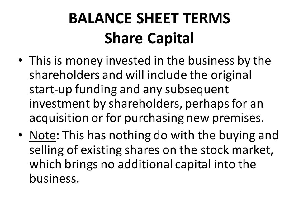 BALANCE SHEET TERMS Share Capital