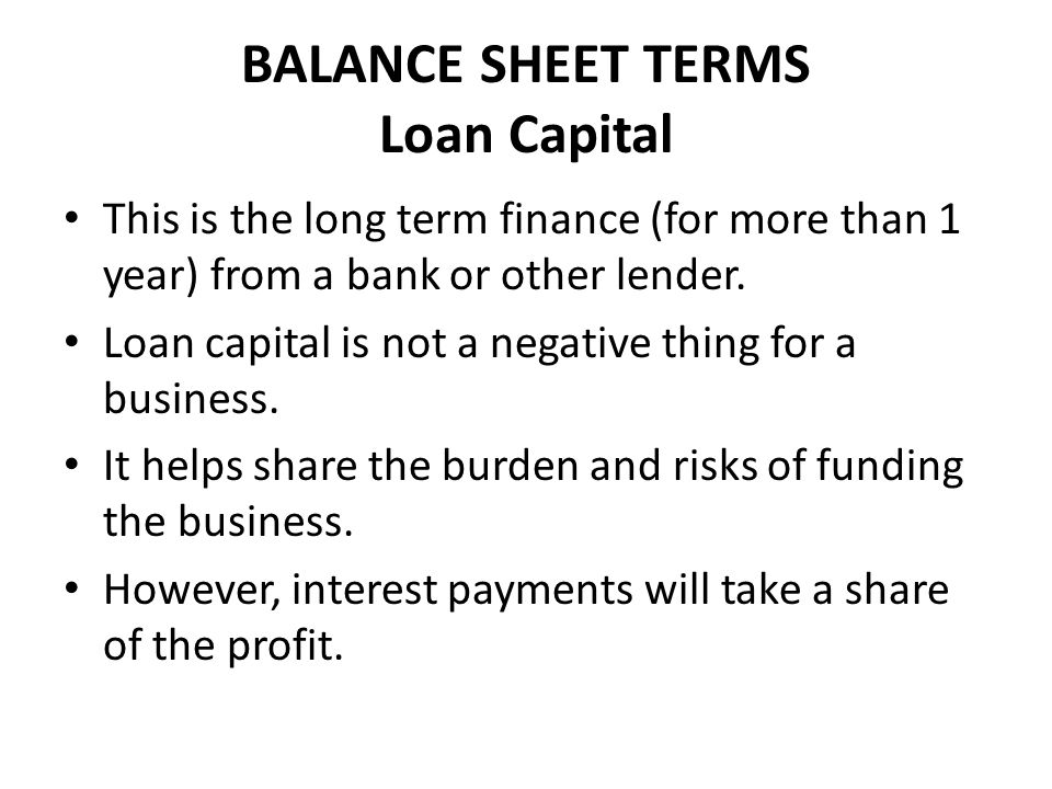 BALANCE SHEET TERMS Loan Capital