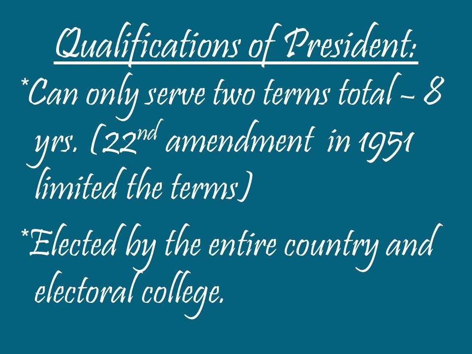 Qualifications of President: