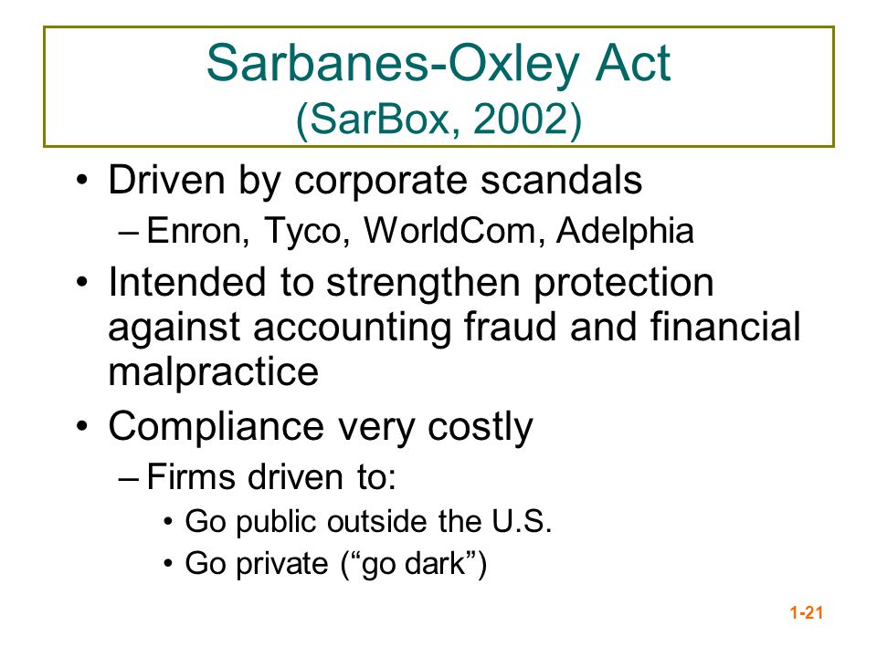 Sarbanes-Oxley Act (SarBox, 2002)