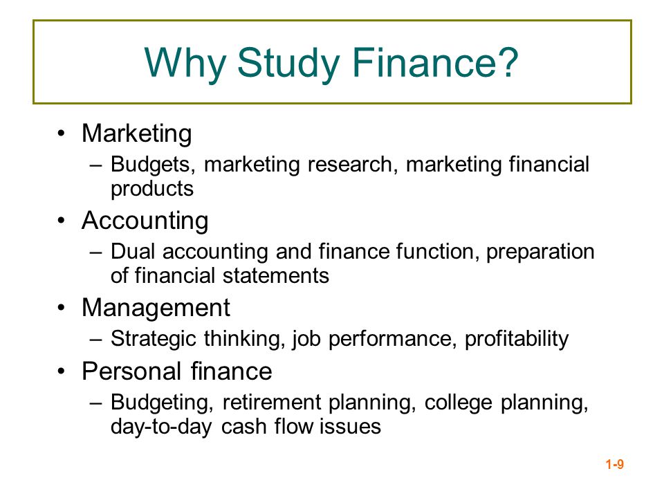 Why Study Finance Marketing Accounting Management Personal finance