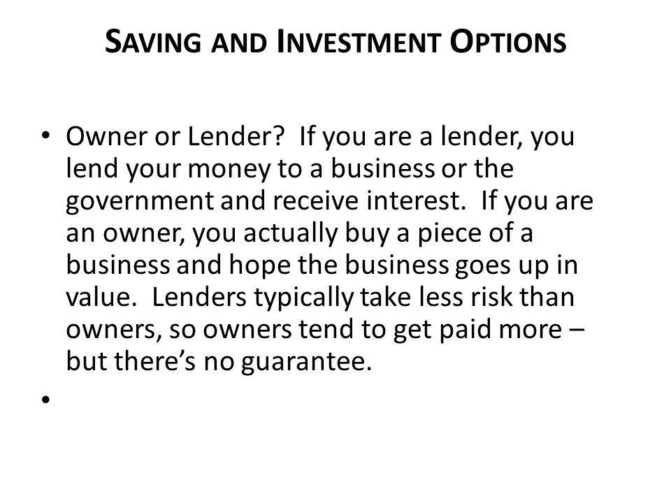 Saving and Investment Options