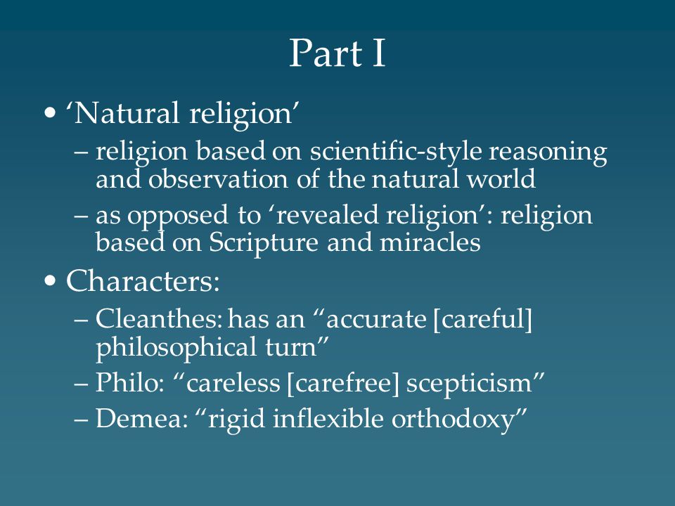 Part I ‘Natural religion’ Characters: