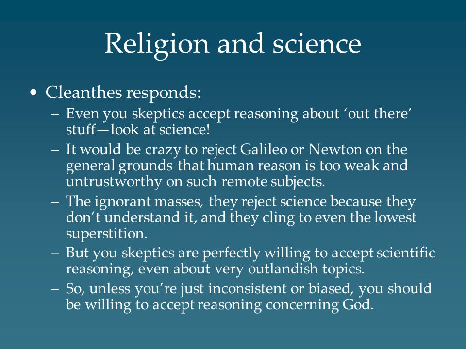 Religion and science Cleanthes responds: