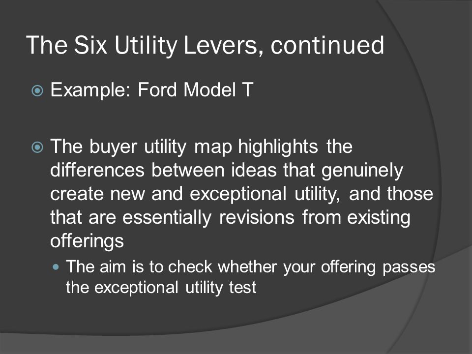 The Six Utility Levers, continued