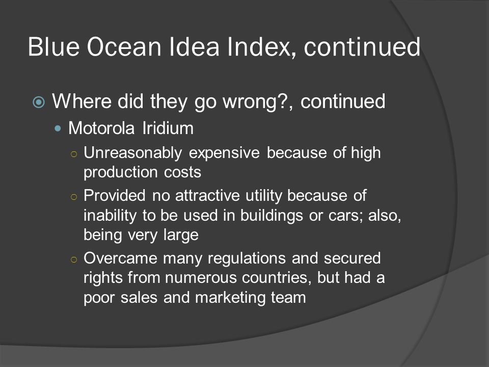 Blue Ocean Idea Index, continued
