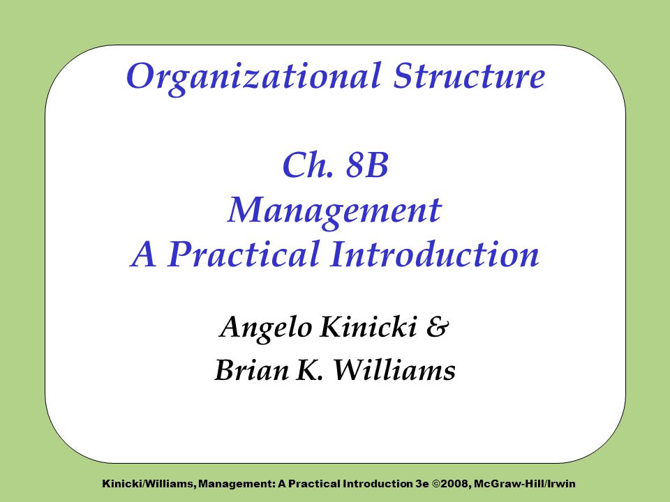 Organizational Structure Ch. 8B Management A Practical Introduction