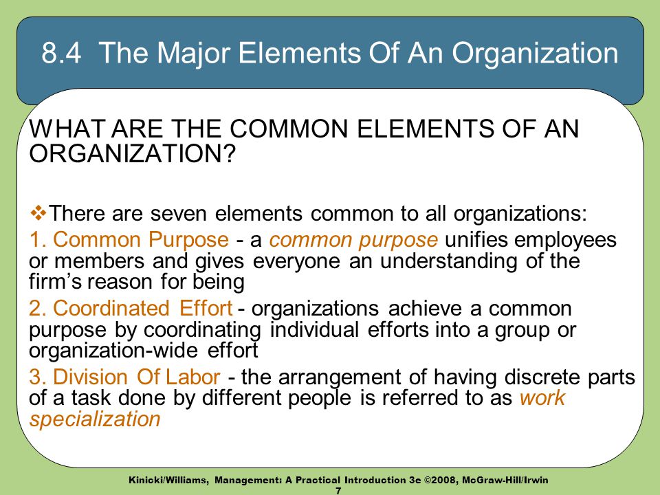 8.4 The Major Elements Of An Organization