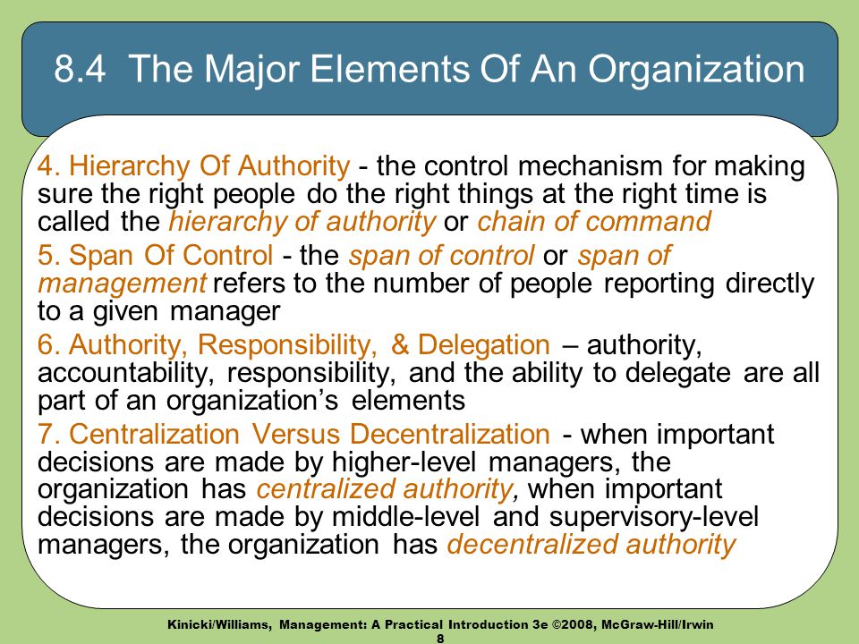 8.4 The Major Elements Of An Organization
