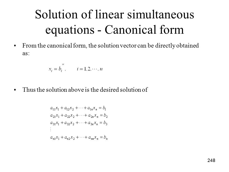 Solution of linear simultaneous equations - Canonical form