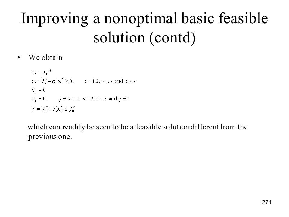 Improving a nonoptimal basic feasible solution (contd)