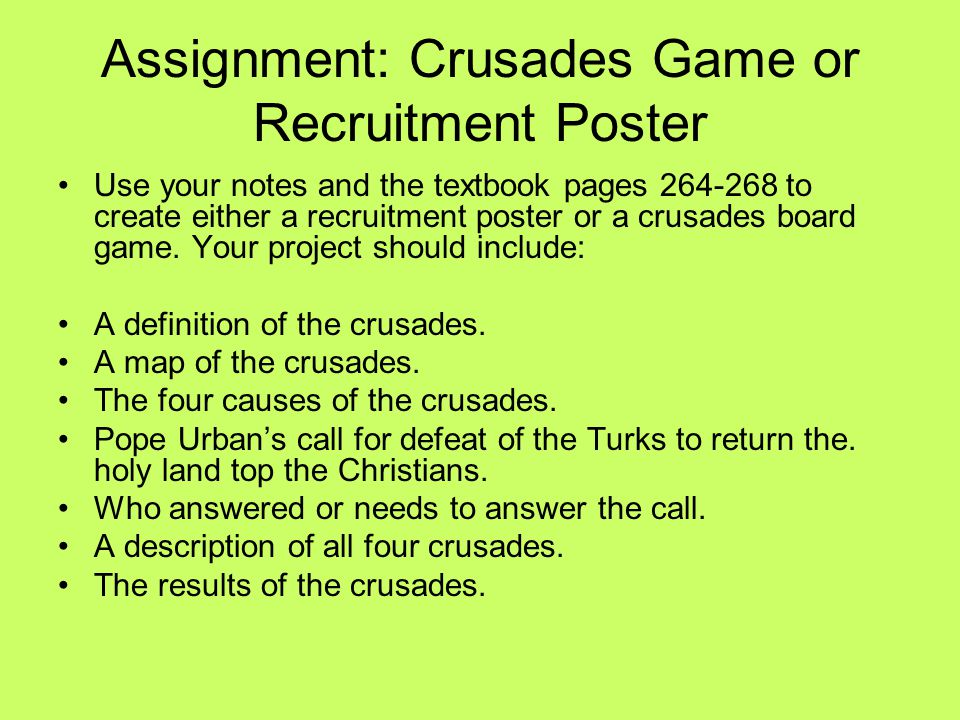 Assignment: Crusades Game or Recruitment Poster