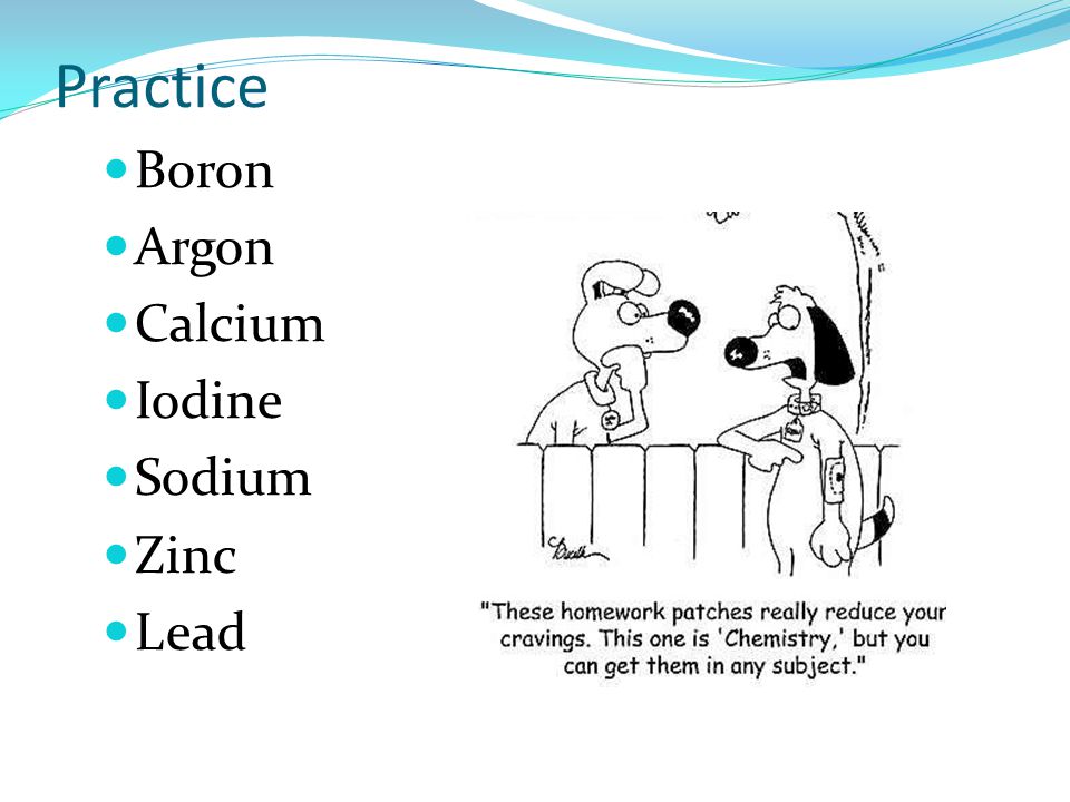 Practice Boron Argon Calcium Iodine Sodium Zinc Lead