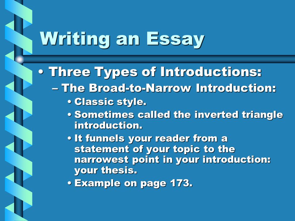 Writing an Essay Three Types of Introductions: