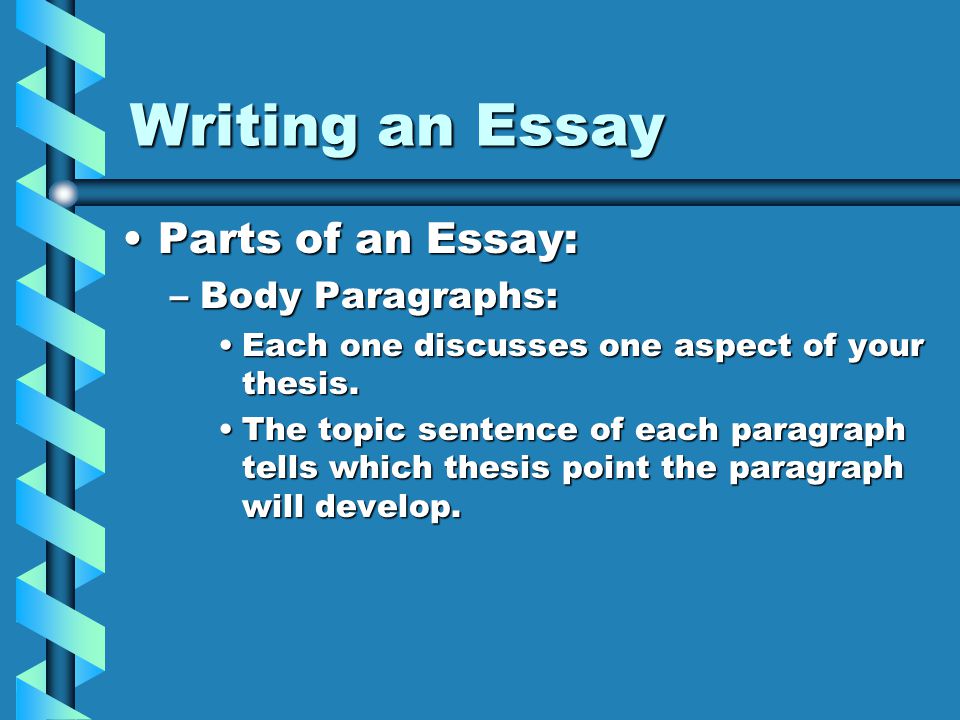 Writing an Essay Parts of an Essay: Body Paragraphs: