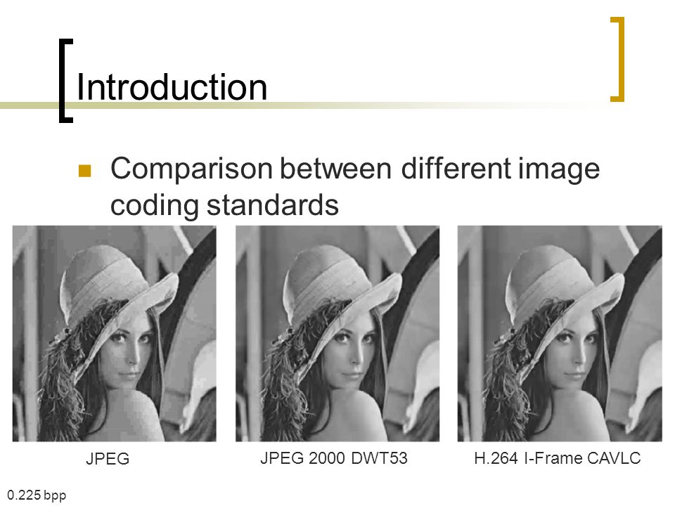 Introduction Comparison between different image coding standards JPEG