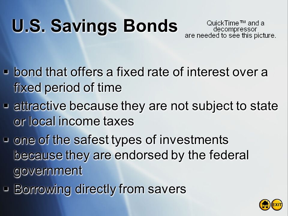 U.S. Savings Bonds bond that offers a fixed rate of interest over a fixed period of time.