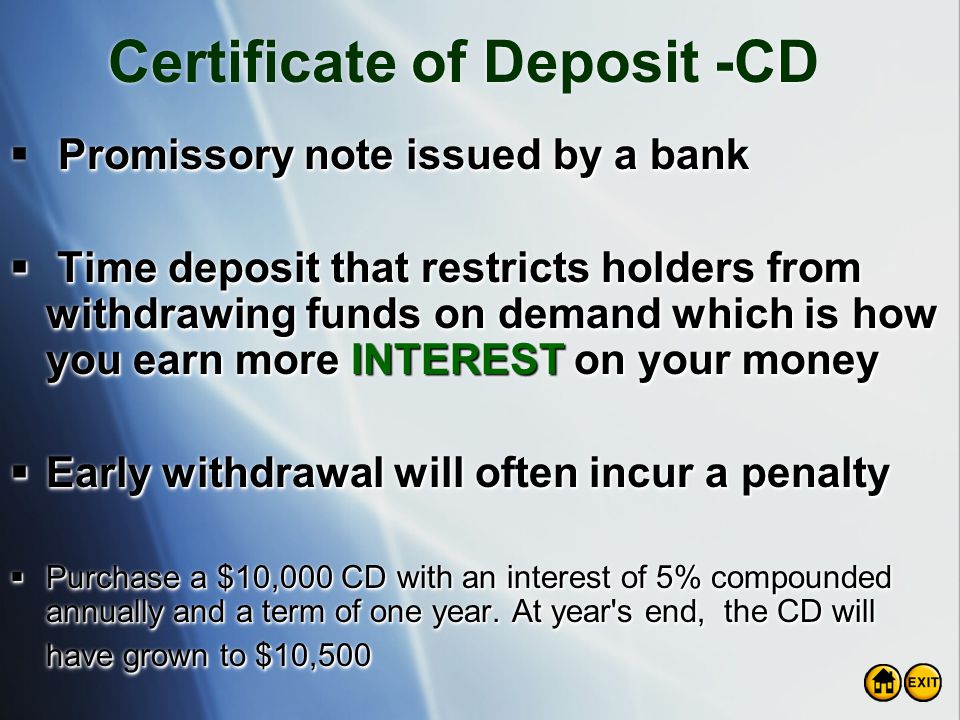 Certificate of Deposit -CD