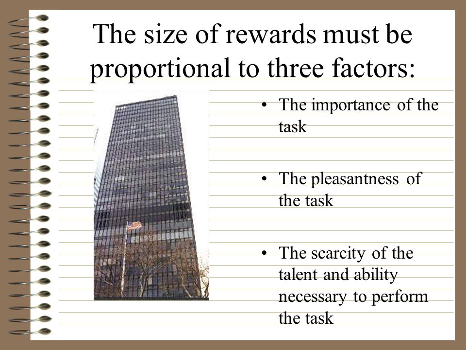 The size of rewards must be proportional to three factors: