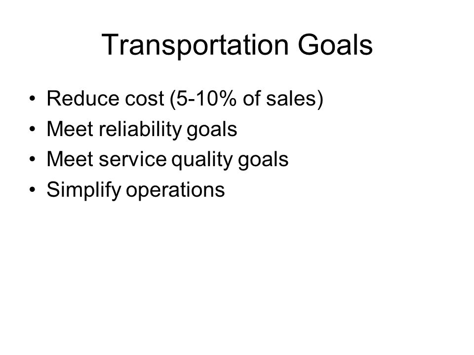 Transportation Goals Reduce cost (5-10% of sales)