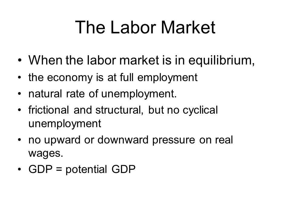 The Labor Market When the labor market is in equilibrium,