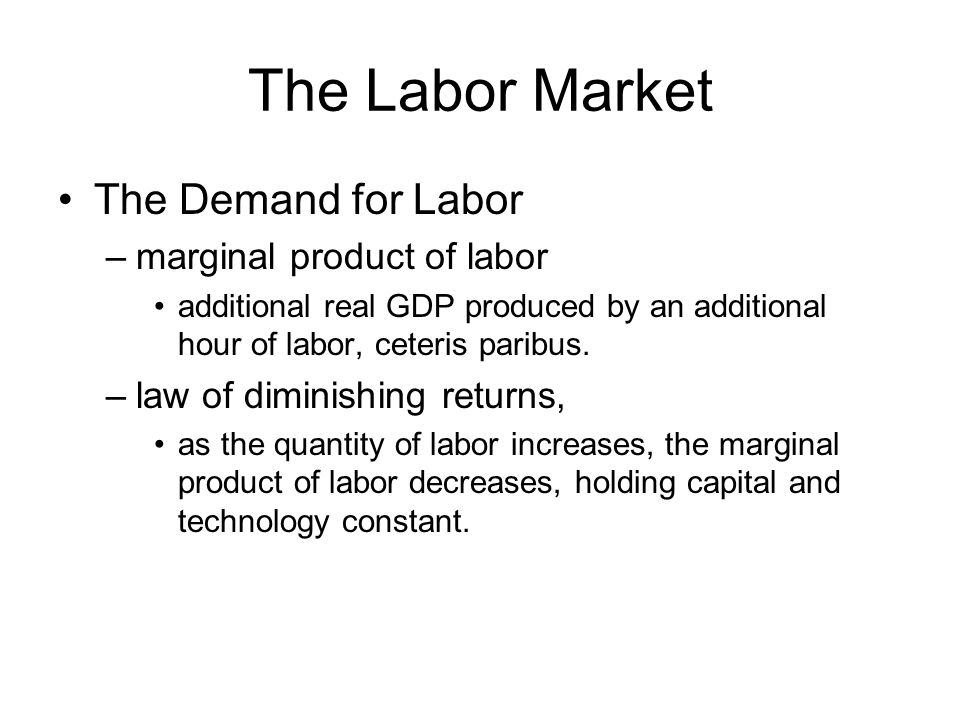 The Labor Market The Demand for Labor marginal product of labor