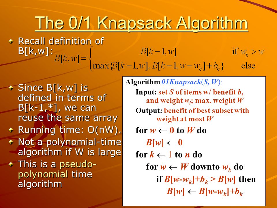 The 0/1 Knapsack Algorithm