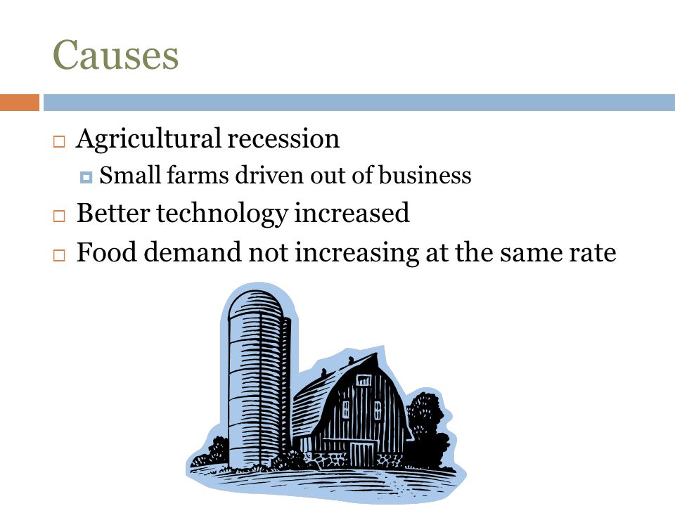 Causes Agricultural recession Better technology increased