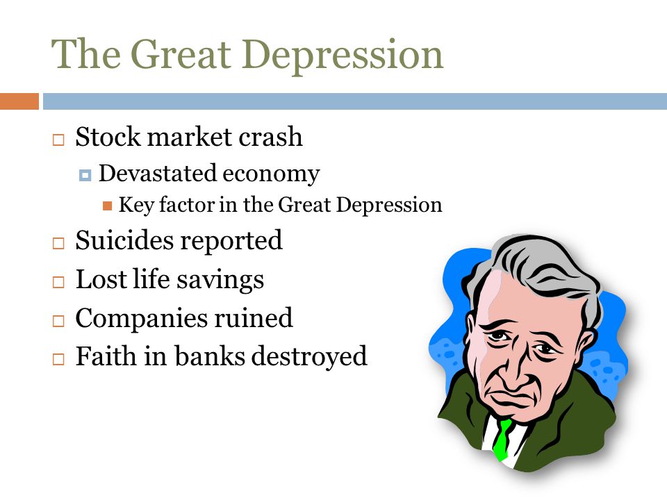 The Great Depression Stock market crash Suicides reported