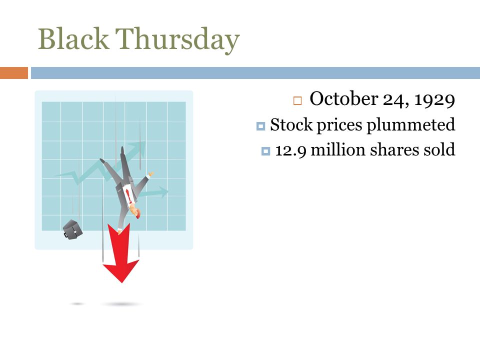 Black Thursday October 24, 1929 Stock prices plummeted