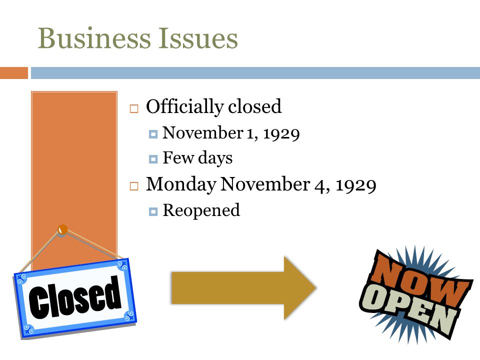 Business Issues Officially closed Monday November 4, 1929