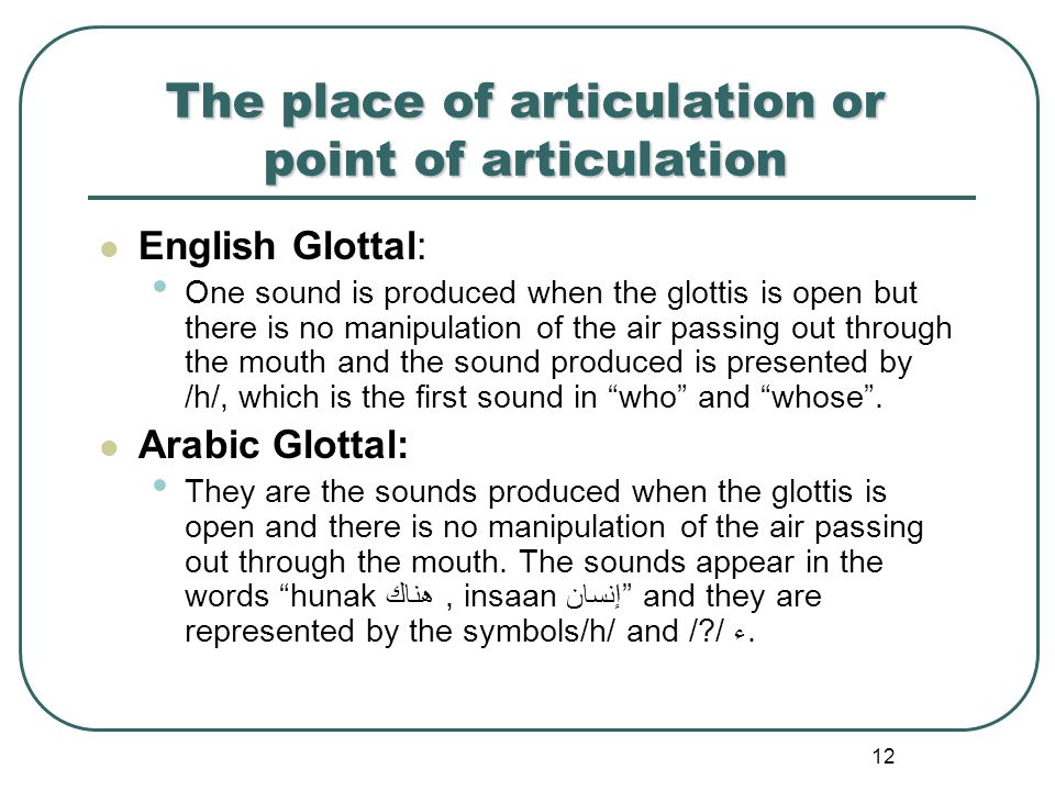 The place of articulation or point of articulation
