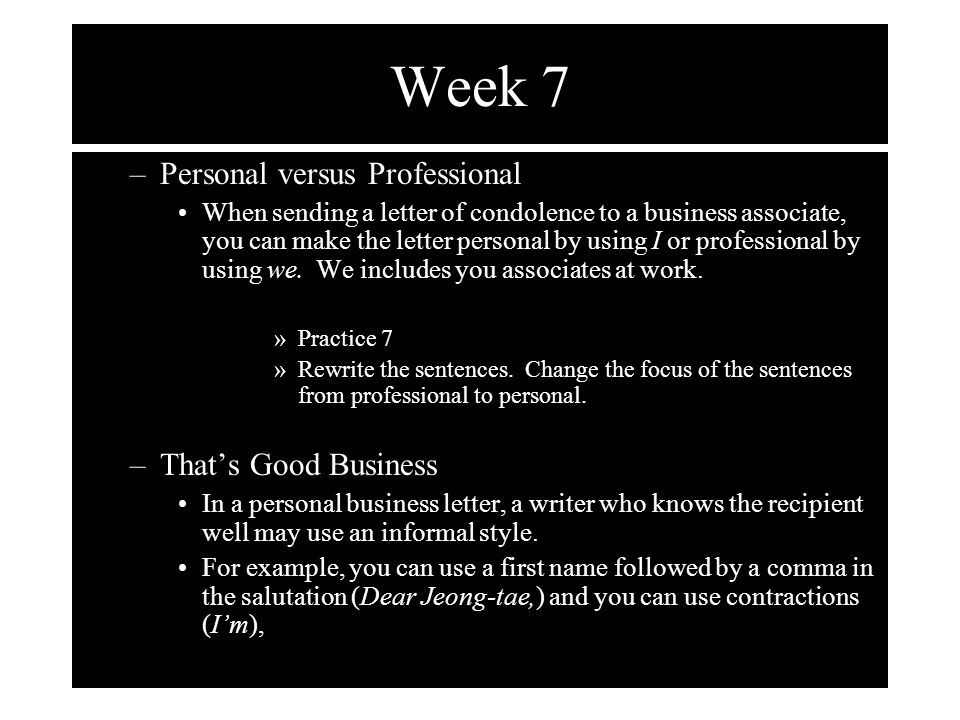 Week 7 Personal versus Professional That’s Good Business