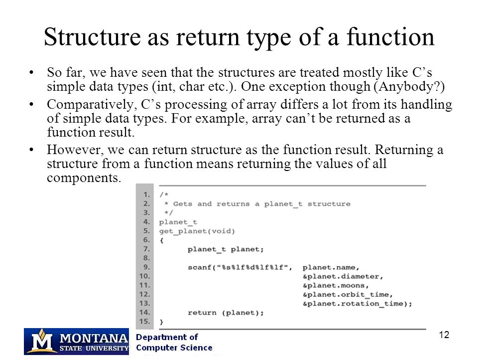 Structure as return type of a function