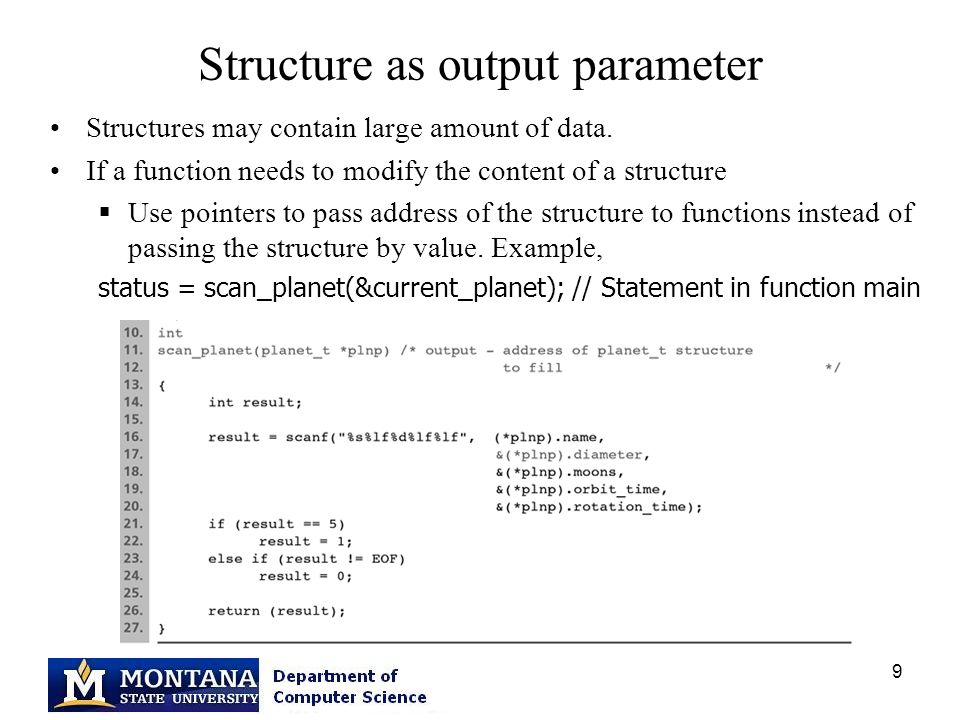 Structure as output parameter