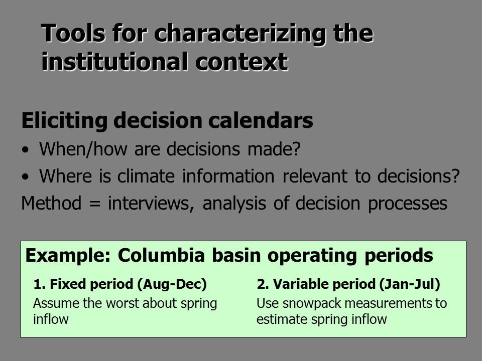 Tools for characterizing the institutional context